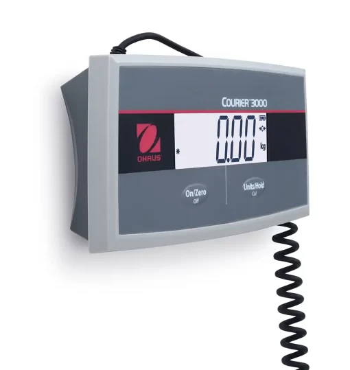 Close-up of COURIER 3000 scale backlit display showing weight hold feature